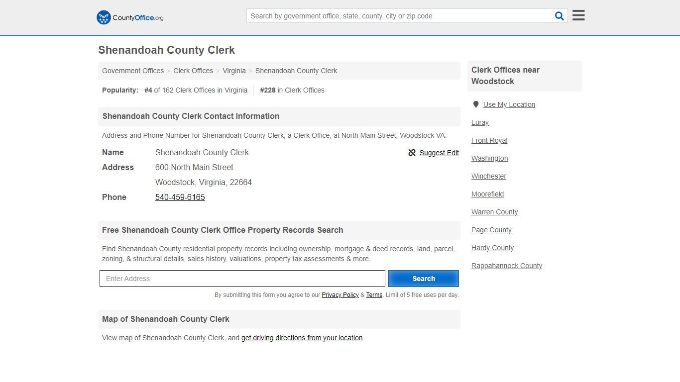 Shenandoah County Clerk - Woodstock, VA (Address and Phone)