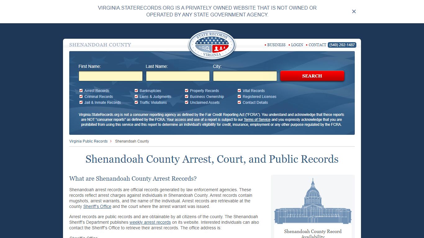 Shenandoah County Arrest, Court, and Public Records