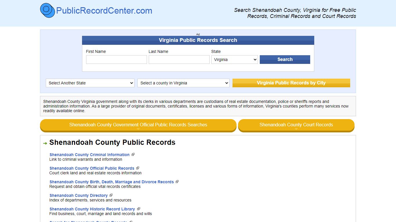 Shenandoah County Virginia Free Public Records - Court ...